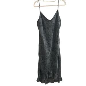 Rampage Silver Gray Animal Ruffled Midi Slip Dress Y2K Spaghetti Straps Size 11